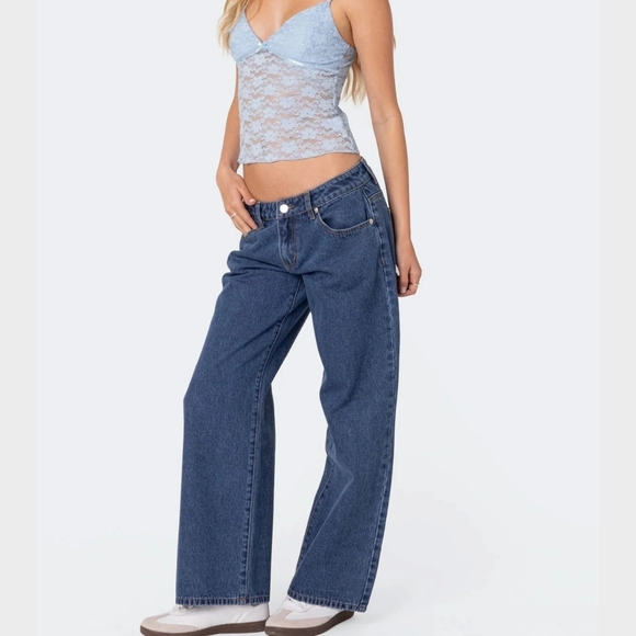 Edikted Blue Low Rise Jeans - Picture 2 of 6